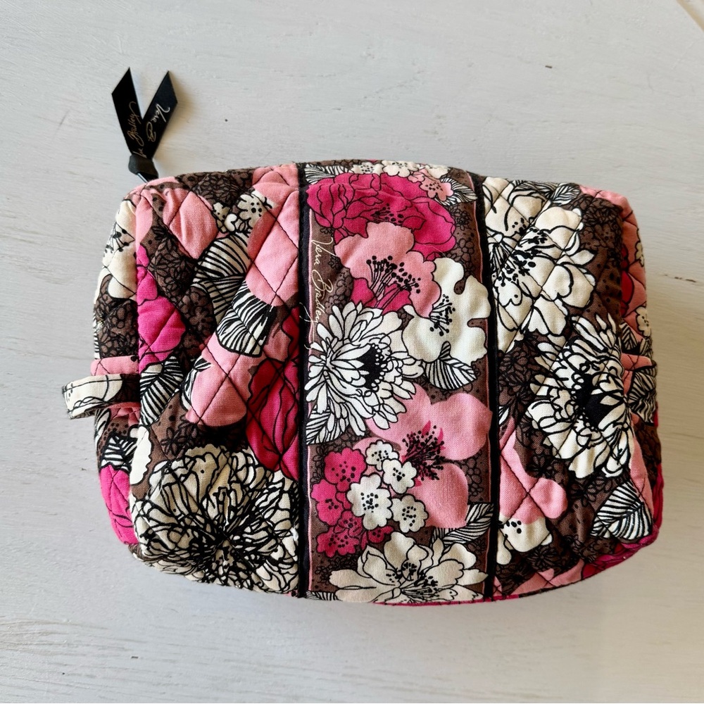 Vera Bradley Floral Quilted Cosmetic Bag - Pink and Brown